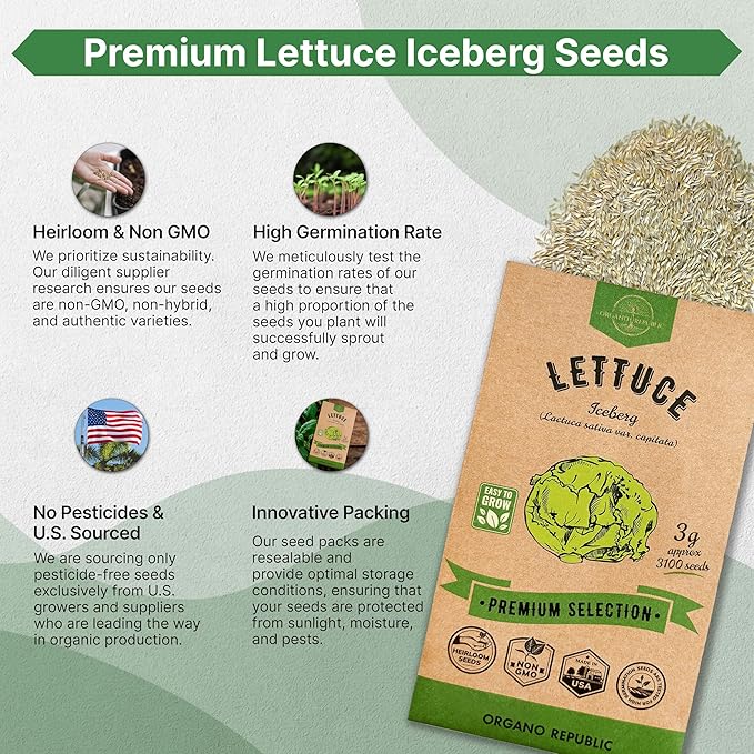 Organo Republic Lettuce Oakleaf Seeds Pack 1 G - Over 800 Non-GMO Heirloom Lettuce Seeds for Planting Greens in Individual Seed Packet, Greens Seeds for Planting Home Garden Indoor & Outdoor Gardening