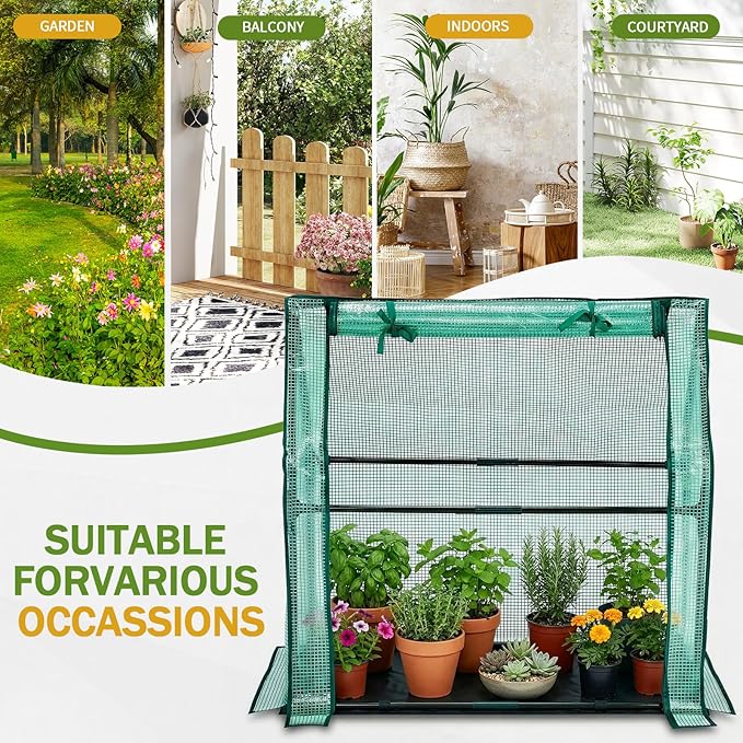 Outvita Mini Greenhouse, Outdoor 3'x3'x3' UV Protected 2-Layer PE Cover Plant Hot House for Flowers, Seed and Vegetables Protection with Roll-up Zippered Doors for Patio Balcony Backyard
