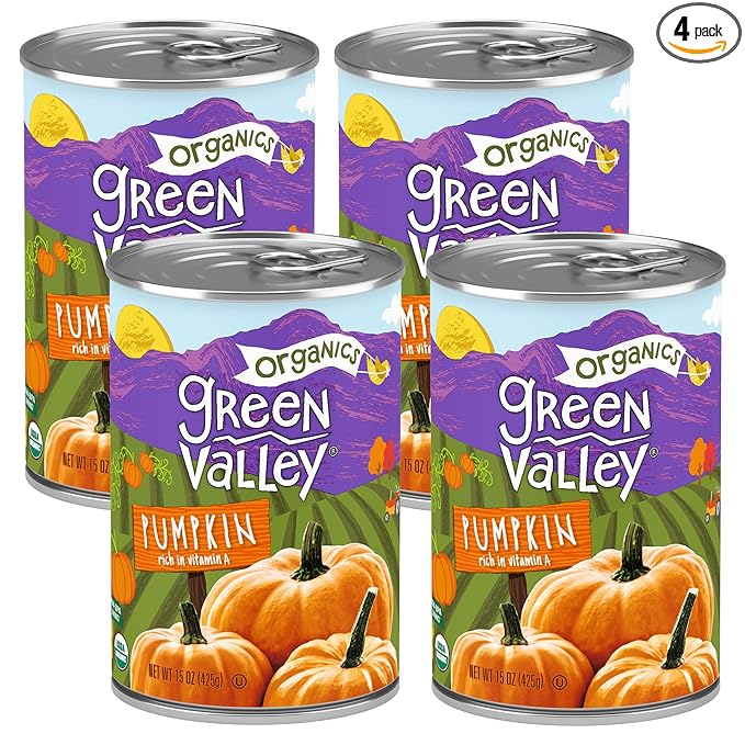 Green Valley Organics Pumpkin | Certified Organic | 100% Dickinson Variety | Sweet Earthy Delicious | Firm & Smooth | Vibrant Autumn Orange | American Grown & Made | 15 oz (Pack of 4)