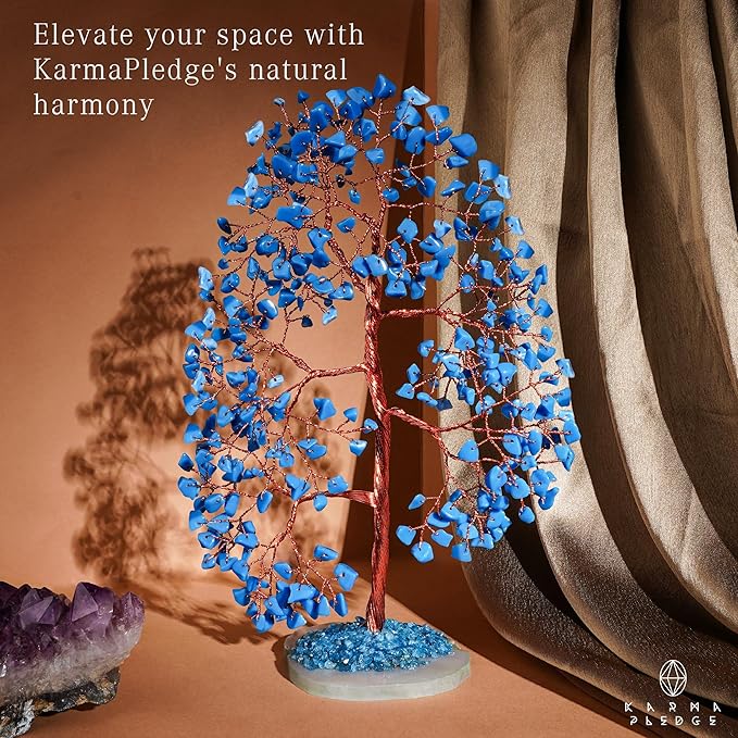 Crystal Trees for Home and Office Decoration, Turquoise Chakra Healing Crystals Feng Shui Handmade Trees for Positive Energy, Money, Good Luck, Christmas Decor, Birthday Gifts for Women, Mom