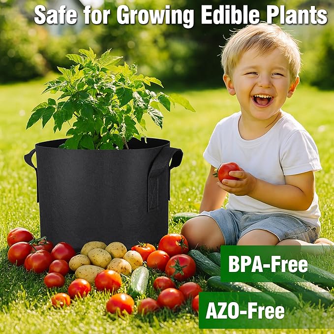 PHYEX 12-Pack 7 Gallon Grow Bags, Heavy Duty Fabric Pots with Handles, Reusable Plant Bags for Vegetable, Herbs & Flowers, BPA-Free, Breathable, Durable