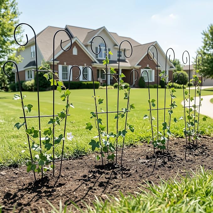 4 Pack 32 Inch Plant Trellis for Potted Plants, Metal Garden Trellis for Climbing Plants, Indoor Outdoor Decorative Vine Support for Pots, Wave Shape, Black