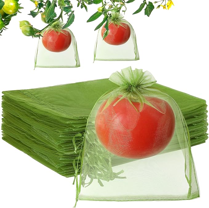 EWPJDK 70pcs Fruit Protection Bags 6x8 inch Green Netting Cover Drawstring Mesh Tomato Protectors Bags Pest Barrier for Blueberry Small Fruit Veggies Garden (70, 6x8 inch)