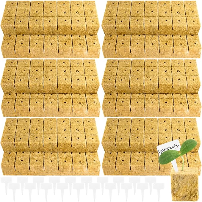 252 Pieces Rockwool Cubes for Hydroponics 1.5'' Rock Wool Planting Cubes Rockwool Starter Plugs Blocks with 20 Plant Name Tags for Soilless Cultivation, Seedlings Cuttings Plant Supplies