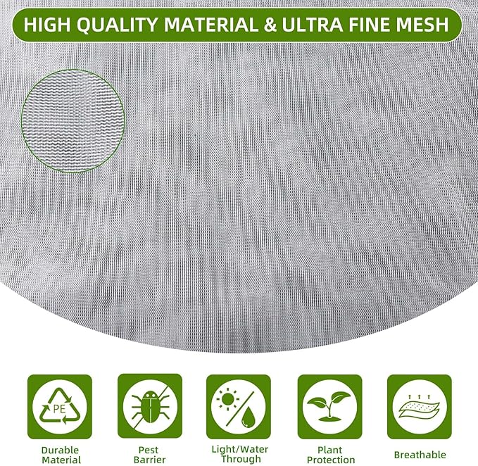 Garden Mesh Netting for Plants, 4 Pack Insect Bird Barrier Net Mesh with Drawstring, 3.3x2.6 FT Garden Bug Netting Plant Cover for Protect Fruit Tree Vegetable Flower