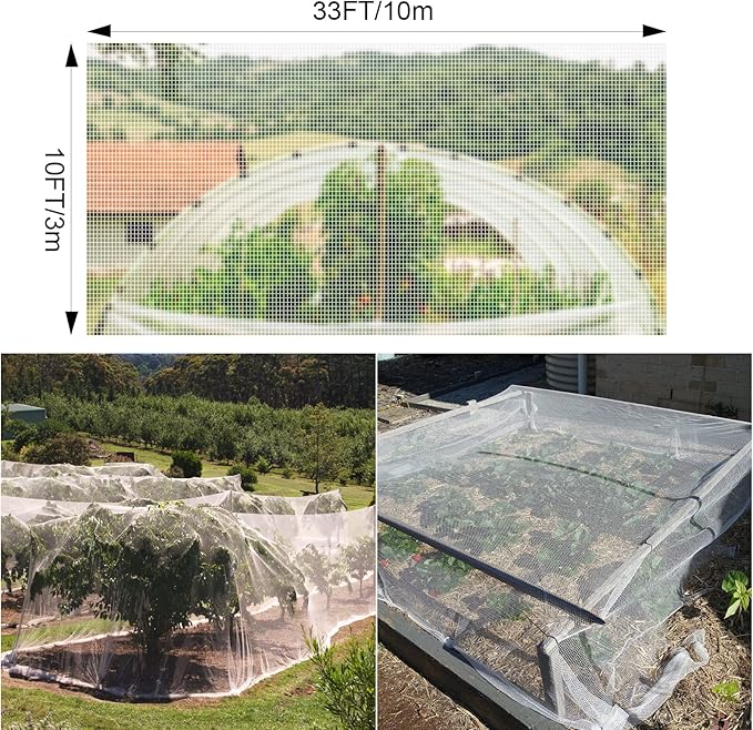Garden Netting, Cookmaster 10x33FT Plant Covers, Ultra Fine Mesh Protection Netting for Vegetable Plants Fruits Shrubs Flowers Tree Crops, Greenhouse Row Cover Raised Bed Barrier Screen Net
