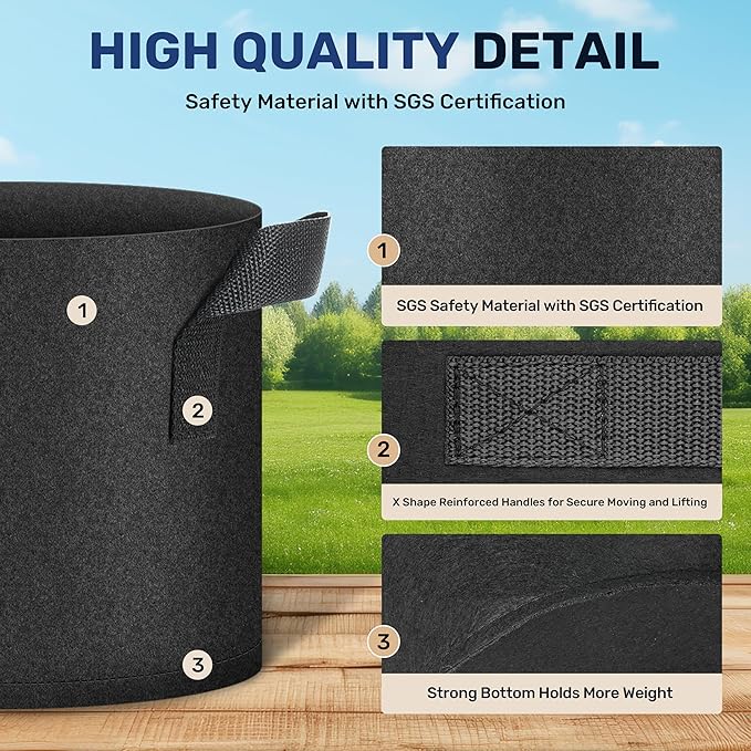 Simple Deluxe 5 Pack 15 Gallon Grow Bags, 300G Vegetable/Flower/Plant Fabric Pots with Handles, Heavy Duty Thickened Nonwoven Planting Bag with 5 Pcs Plant Labels, Black