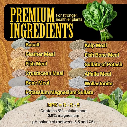 Royal Gold Crown Jewels Organic All Purpose 5-5-5 Dry Soluble Fertilizer, 10 lbs - Excellent for Pre-Amending Soils, Top-Dress Applications, in Composts and Nutrient Teas