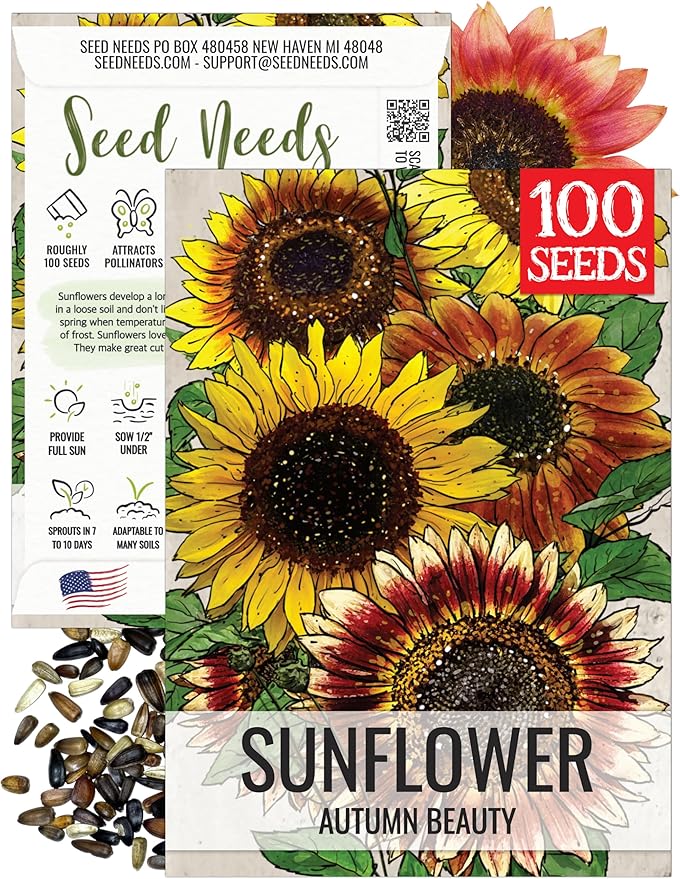 Seed Needs Sunflower Seeds to Plant Autumn Beauty Sunflowers (Mixture) - Heirloom & Open Pollinated Flower Seed to Plant an Outdoor Wildflower Butterfly Garden - Makes a Great Cut Flower (1 Pack)