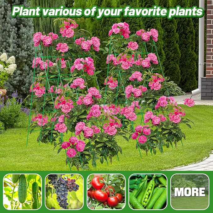 2 Pack Stable Cucumber Trellis, Foldable Garden Trellis for Raised Bed, A-Frame Metal Plant Support Trellis with Ties for Bean Raspberry Squash Climbing Plants Outdoor