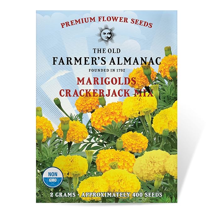 The Old Farmer's Almanac Marigold Seeds (Crackerjack Mix) - Approx 400 Flower Seeds - Premium Non-GMO, Open Pollinated