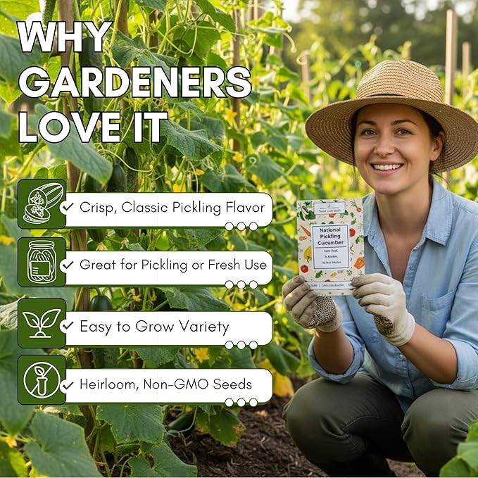 National Pickling Cucumber Seeds for Planting - Heirloom Cucumber Seed Pack - Non-GMO Pickling Cucumbers for Planting Indoors or Outdoors | Woods Creek Seeds