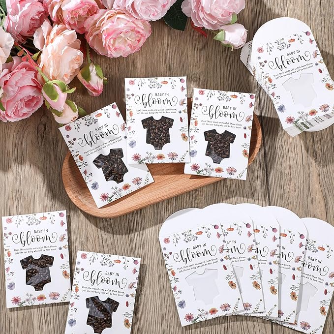 Fumete 50 Pack Clothes Style Baby in Bloom Baby Shower Favor for Guest Wildflower Seeds Packets Party Favor with Love Window Wildflower Seed Envelopes for Wedding Party Gender Reveal