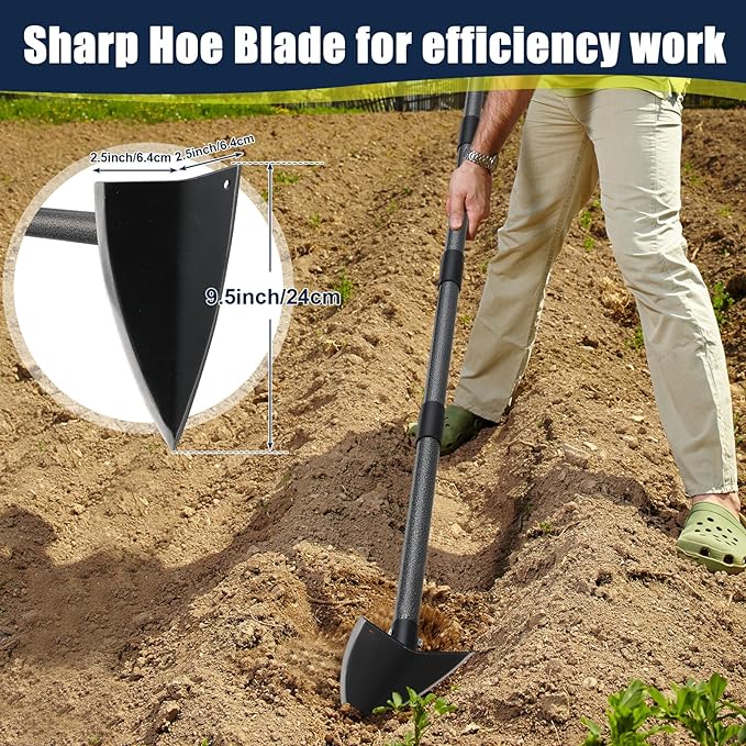 Garden Hoe 71 Inch Long Handle, Heavy Duty Trenching Hoe with Sharp Edge Blade, Triangle Weeding Hoe for Weeds Removal, Cultivating, Digging, Loosen Soil, Landscaping