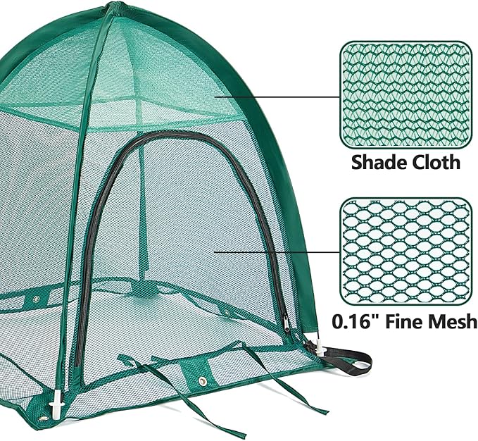 2 Pack Pop up Plant Cover, Garden Netting for Raised Beds, Crop Cage, Blueberry Bush Netting Cover with Metal Spikes Protect Plants Against Birds, Small Animals and Direct Sunlight - 28" x 28" x 30"