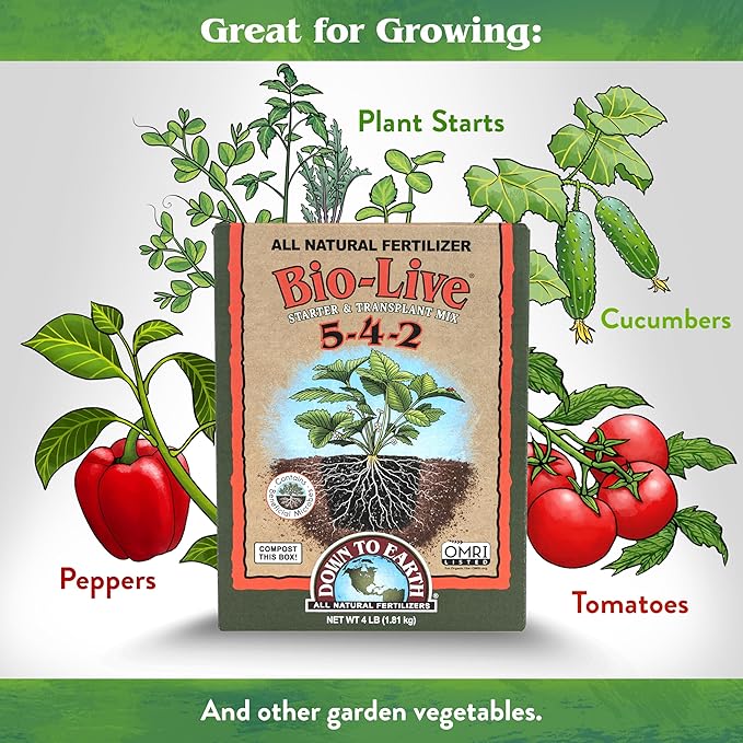 Down To Earth All Natural Fertilizers Organic Bio-Live Starter & Transplant Mix with Mycorrhizal Fungi and Benefical Microbes for Plant Food 5-4-2, 4 lb