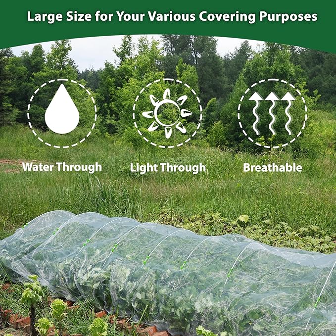 10 * 50FT Ultra Fine Garden Mesh Netting Pest Barrier, White Plant Covers for Outdoor Patio Greenhouse Crops Vegetables Fruit Flower Garden Protection, Row Covers Fabric Screen Insect Bug Bird Netting