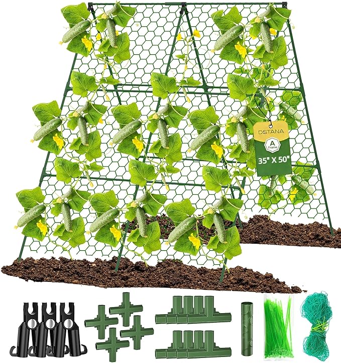 Cucumber Trellis, 35" X 50" A-Frame Garden Trellis for Climbing Plants Outdoor, Trellis Cucumber for Raised Bed, Foldable Plant Support for Vine/Vegetable/Tomato/Zucchini/Pea