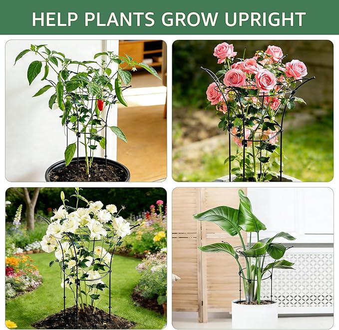 Fayoo 2 Pack Peony Cages and Supports with Twist Ties, 23.2" H X 13" D Heavy Duty Metal Plant Support Rings, Outdoor Flower Cage Garden Stakes for Peonies, Roses, Hydrangeas, Climbing Vines
