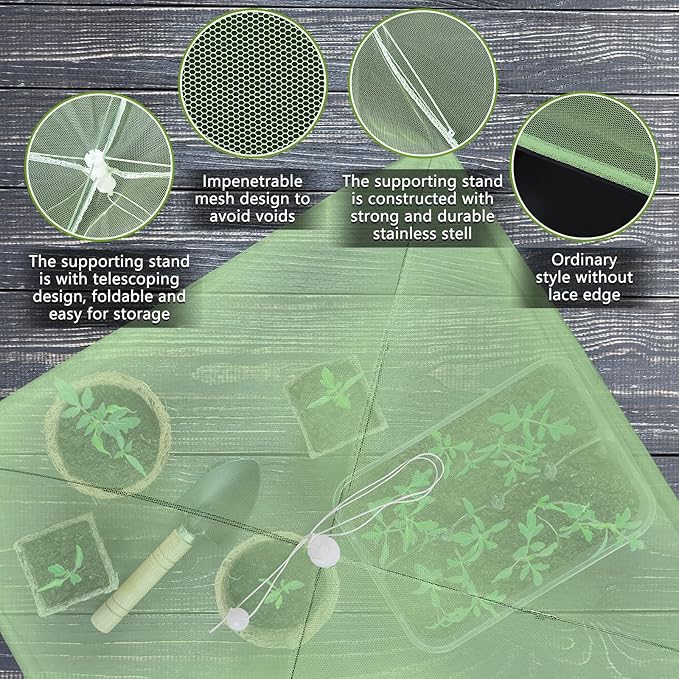 Sawysine 4 Pack Mesh Plant Cover Reusable Screen Cloche Dome Plant Protector Tent Collapsible Umbrella for Outdoor Garden Greenhouse Vegetable Flowers Strawberry from Animals(15 x 15 Inch,Green)