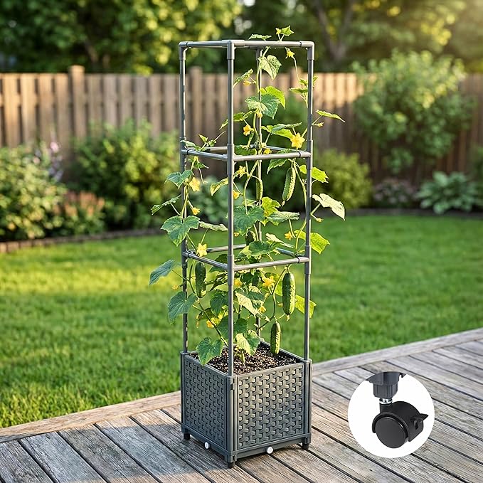 Raised Garden Bed Tomato Planter Box with Trellis, 41.3" Tomato Planters Cage w/Self-Watering for Climbing Plants Vegetables, Patio Indoor Outdoor