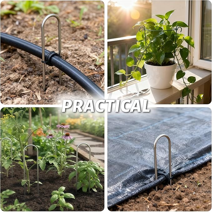 Atlantic Stainless Steel Landscape Staples Garden Stakes 4&6 Inch –Heavy-Duty, Rust-Proof Anchors for securing Weed Barrier Fabric, Plant Covers, Turf, Hoses & Cables. (60, 6 inch)