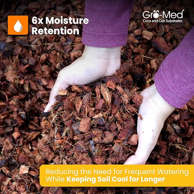 Gro-Med Coco Husk Chips 2s Brick Expands Upto 14 Quarts Coconut Coir Chip 2.2lb, Perfect for Plants, Gardening, Potting Soil Mix, Orchid Bark Alternative-OMRI Certified, Low EC, Balanced pH