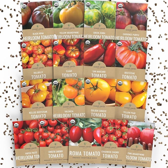 Organic Tomato Ultimate Seed Variety Pack - 17 Individual Packs - 2026 Season - Black Krim, Golden Jubilee, Cherokee Purple and More! for Indoor & Outdoor Planting (Non-GMO, Certified Organic)