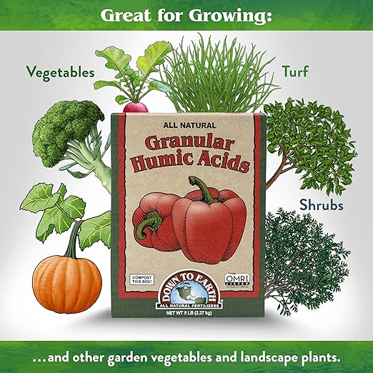 Down To Earth All Natural Fertilizers Organic Granular Humic Acids - Soil Amendment Adds Carbon, Increases Nutrient Uptake, 5 lb