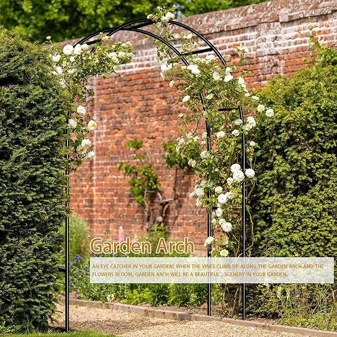 Garden Arch Trellis for Climbing Plants Outdoor Wedding Arches for Ceremony Black Metal Garden Arbor Indoor Garden Arches for Party Decoration 7.9ft Wide X 6.4ft High (Black Garden Arch)