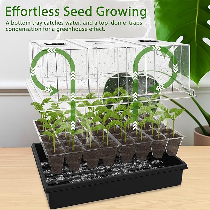 Gardzen Seed Starter Trays, 3 Set Seed Starting Kit with High Dome & Sturdy Base, Reusable Plant Starter Trays with Clear Cells for Seedlings and Microgreens