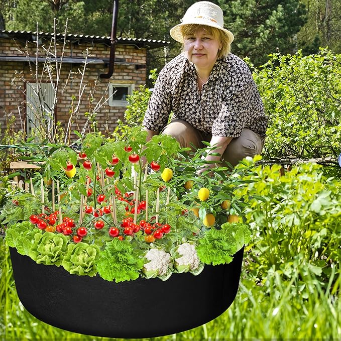 Zhehao 4 Pcs 100 Gallon Fabric Raised Planting Bed Round Garden Grow Bags Heavy Duty Breathable Fabric Raised Planter Container for Gardening Vegetables Herbs and Plants Outdoor
