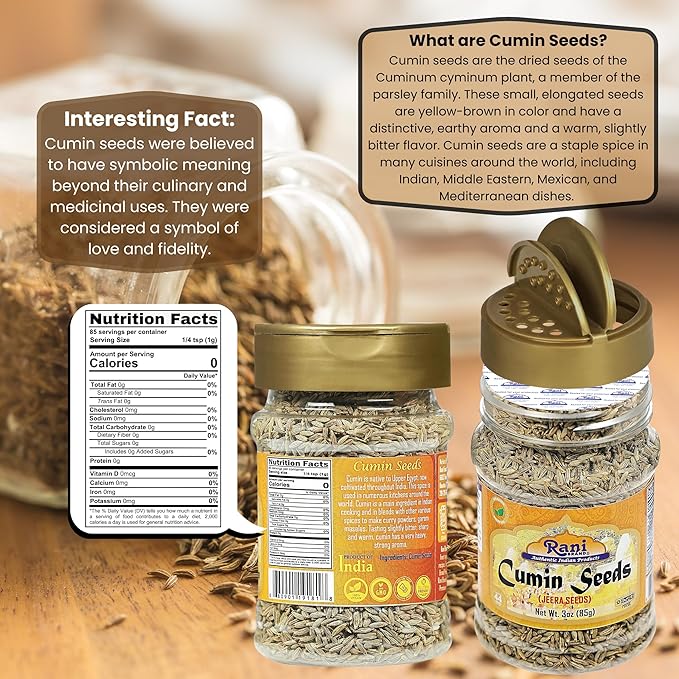 Rani Cumin Seeds Whole (Jeera) Spice 3oz (85g) PET Jar ~ All Natural | Gluten Friendly | NON-GMO | Kosher | Vegan | Indian Origin