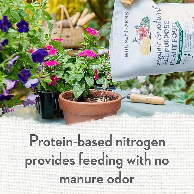 Whitney Farms Organic & Natural All Purpose Plant Food 9-2-6 - Fertilizer for Raised Bed Containers and In-Ground Vegetables, Flowers, Fruits and Herbs - 4 lb.