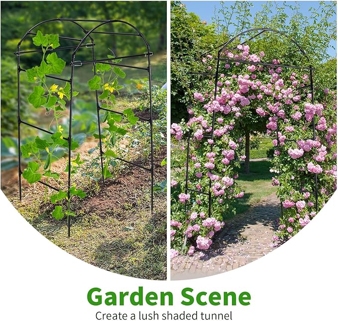 Cucumber Trellis, 6.7ft Tall Garden Arch Trellis for Climbing Plants Outdoor Arbor Support Vine Vegetable Tomato Bean Pea Grape Squash Pumpkin Cucumber Raised Bed, Lightweight, Black