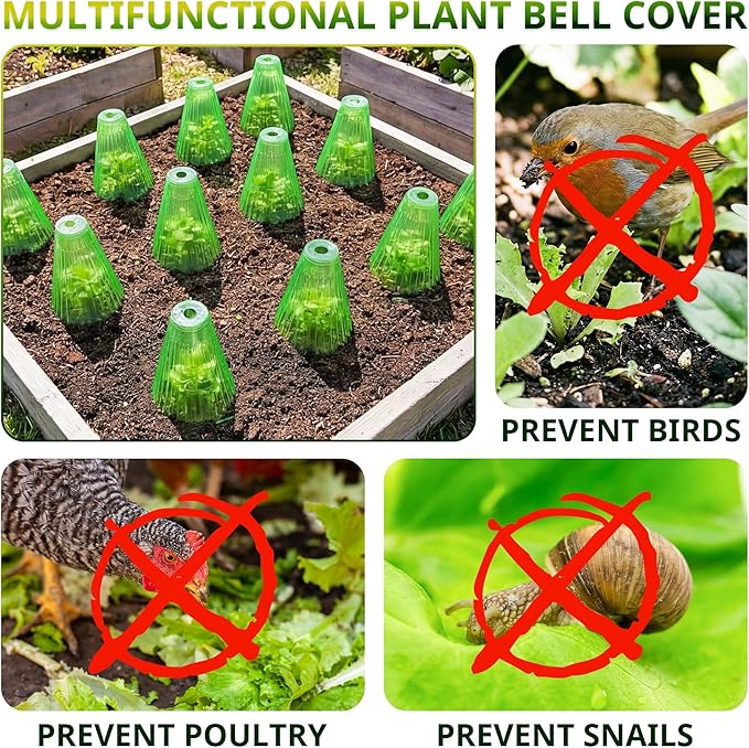 30 Pack Garden Cloches for Plants with 60 Stakes, 9.05" L x 7.8" Reusable Plant Bell Cover, Protection from Freezing Weather, Birds, and Snails for Garden