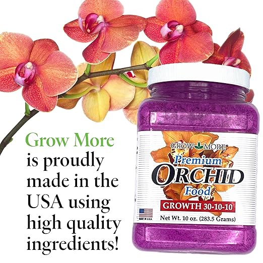 Grow More Premium Growth Formula 30-10-10 Orchid Food Fertilizer - 10oz Water Soluble, High Nitrogen Orchid Fertilizer for Robust Growth & Vibrant Blooms