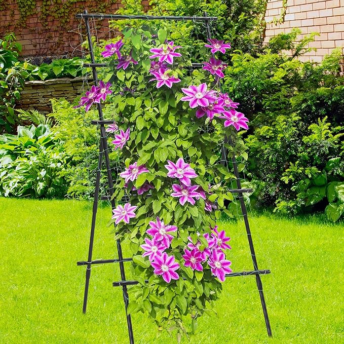 Garden Trellis for Climbing Plants, 6ft Cucumber Trellis for Raised Bed, Pea Grape Vine Tomato Trellis Cattle Panel A Frame Vegetable Plant Support Outdoor for Backyard, Black