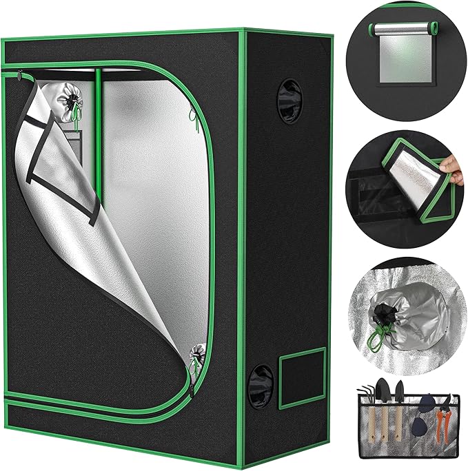 JupiterForce 2x4 Grow Tent with Observation Window and Floor Tray, High Reflective Mylar Hydroponic Grow Tents Indoor Grow Room for Home, Plant Growing, Black, 24"x 48"x 60"