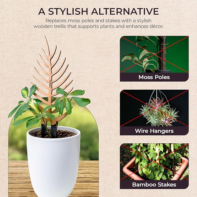 Treleaf Palmella Palm Leaf Inspired Wooden Trellis – Regular Size Indoor Plant Support for Climbing Plants – 12” Decorative Houseplant Trellis and Wooden Plant Stake for Potted Vines