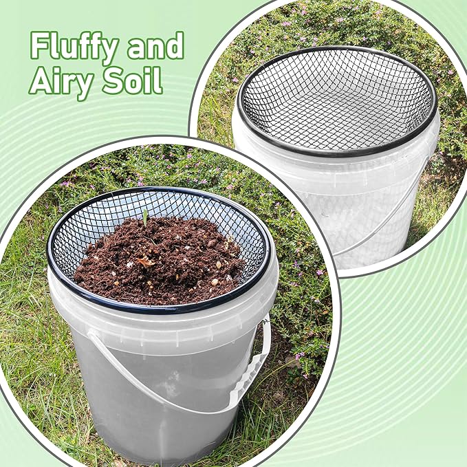4Pcs 11.8" W Soil Sifter for Gardening, 2,4,6,8mm Grid Rock Sifter for 5 Gallon Bucket, Stainless Steel Fine Dirt Sifter, Compost Sifter for Capturing Dirt, Sand, Rocks, and Filtering Compost (Black)