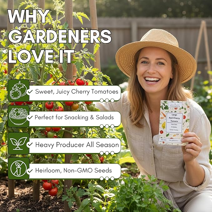 Large Red Cherry Tomato Seeds for Planting – Heirloom, Non-GMO Cherry Tomatoes, Sweet & Juicy Flavor, High Yield for Home Gardens | Woods Creek Seeds
