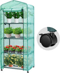 VIVOSUN Mini 4-Tier Greenhouse with Wheels, 27 x 19 x 63-Inch Reusable Portable Warm House with Green PE Cover and Shelf for Compact Garden and Small Backyards, with Wheels