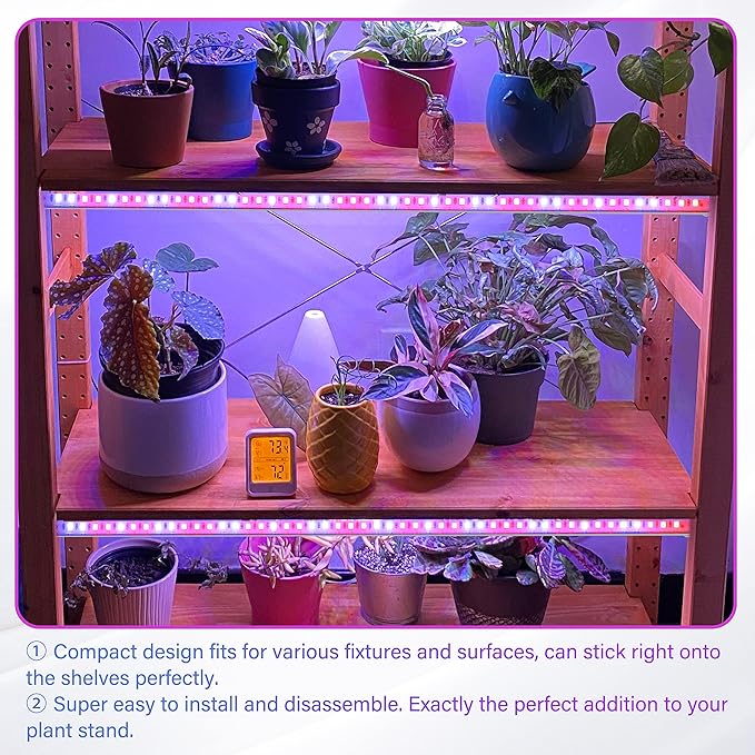 iPower 20W LED Plant Grow Light Strips Full Spectrum for Indoor Plants with Auto ON/Off 3/9/12H Timer, 10 Dimmable Levels 48 LEDs Per Tude, for Hydroponics Succulent, 3 Tubes*2, Red&Blue