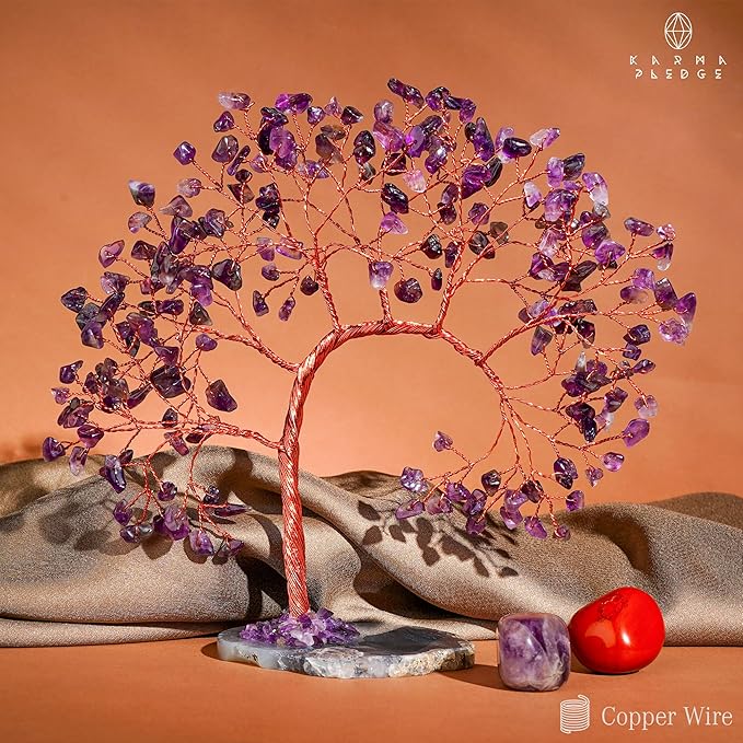Amethyst Crystal Crystal Tree of Life for Home and Office Decor, Positive Energy, Wealth, Good Luck, Reiki Healing, Handmade Feng Shui Decoration, Birthday Gifts for Women, Mom