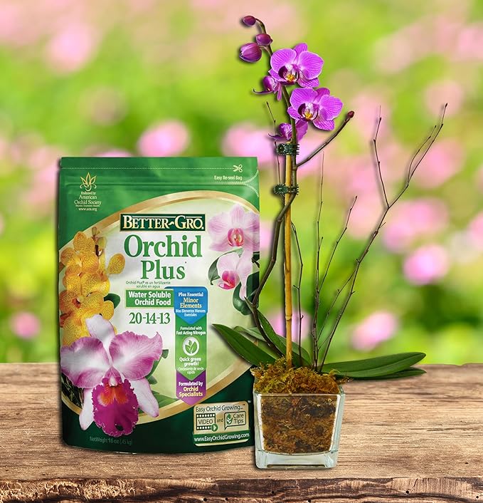 Better-Gro Orchid Plus 20-14-13 - Urea-Free Orchid Fertilizer for Vigorous Growth, Water Soluble, Nitrate Nitrogen-Rich, Ideal for Indoor Potted Plants and Tropical Plants - 16 oz Resealable Bag