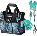 WORKPRO 5PCS Garden Tool Set, Aluminum Heavy Duty Gardening Tool Set with Garden Tool Bag, Outdoor Garden Hand Tools, Floral Blue