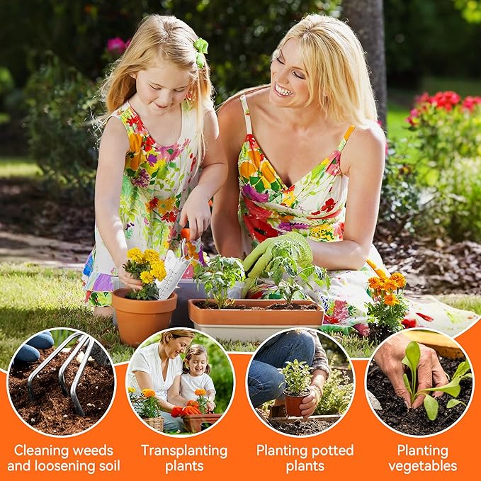 Garden Tool Set 3-in-1 with Heavy-Duty Trowel, Transplanter & Cultivator for Digging and Planting, Polished Cast-Aluminum Heads for Rust Resistance, Non-Slip SoftGrip Handles Reduce Fatigue