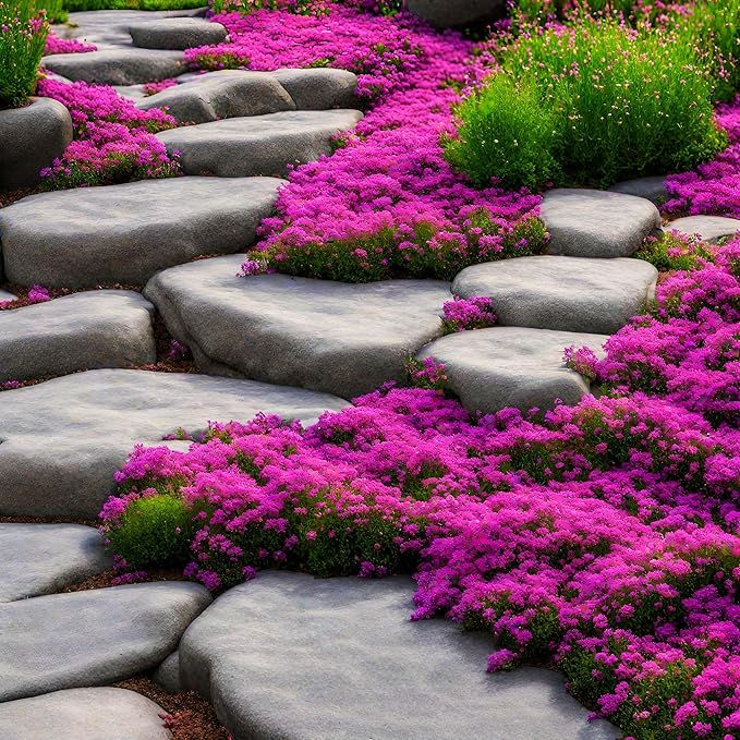 2000+ Mix Creeping Thyme Seeds Ground Cover for Planting - 4 Perennial Thyme Non-GMO Heirloom Lavender hues, Purple, Red, Yellow Beautiful Flower
