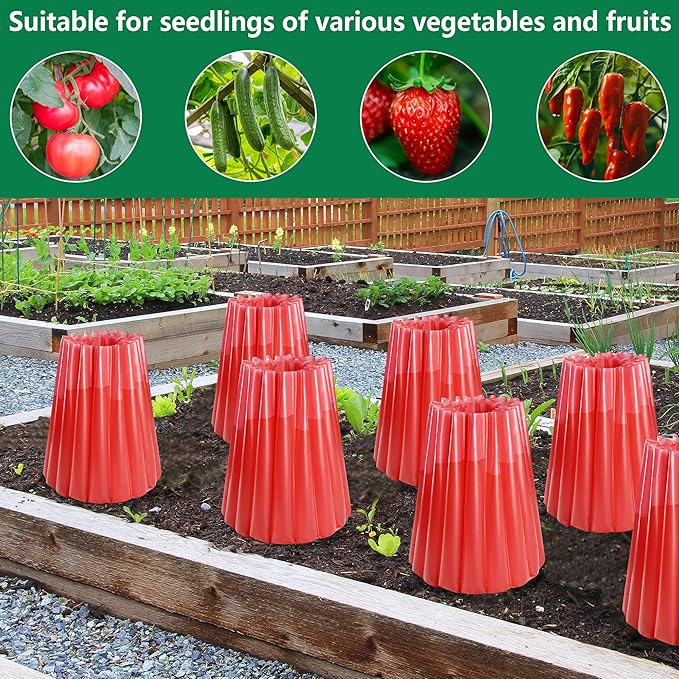 Adnee 5 Pack Water Filled Plant Protectors-19 x 17 Inch Reusable Wall of Water Plant Covers for Tomato Plants-Red Early Season Insulating Plant Protective Cover for Outdoor Winter Freeze Protection